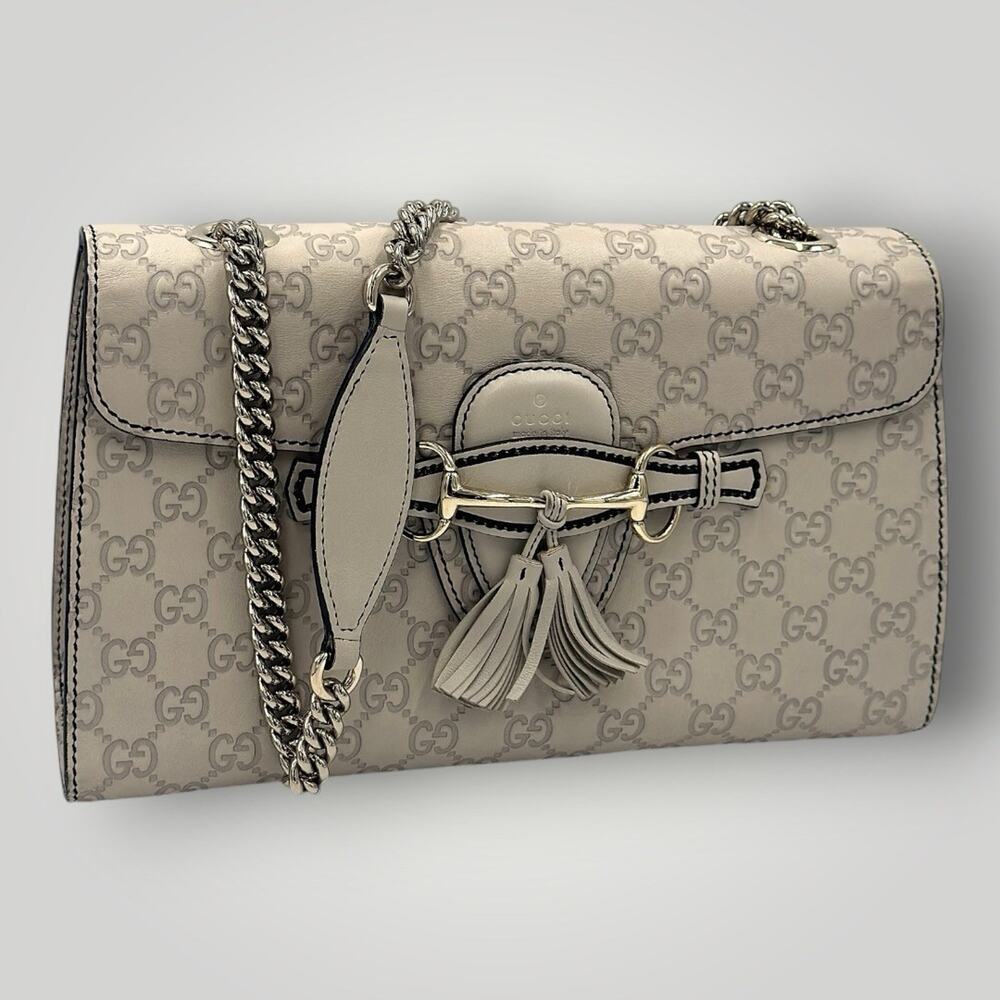 Emily Horsebit Medium Guccissima Leather Shoulder Bag Gold Beige Chain